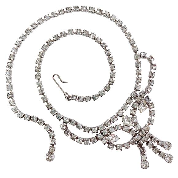 VTG Mid Century Rhinestone Bib Necklace 1950s Glamorous Sparkling Bridal Refined - Picture 5 of 10
